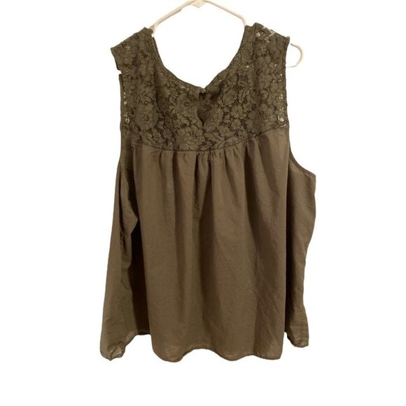 Torrid Olive green Sleeveless cotton lace Blouse Size 5 Size 28 keyhole - Picture 5 of 7